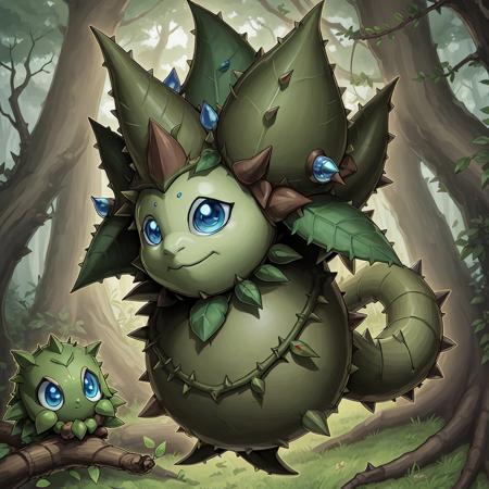 04069-79618552-a nature duel monster, creature, ents, yugioh art style, plant, solo, tail, vines, branch, grass, smile, shell, thorns, leaf, mo.jpg